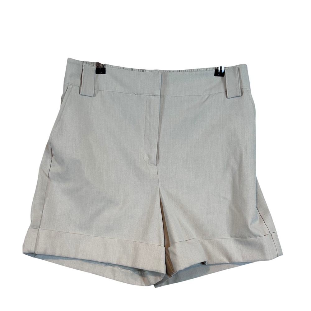 Rachel Zoe Womens High Rise Tailored Cuffed Shorts Beige Stone Size 8 Elastic Bk